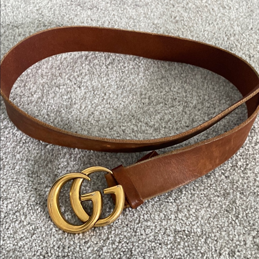 Brown Leather Belt with Gold Buckle
